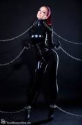 Susan Wayland - Chained in Latex Catsuit/Corset