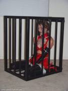 Charlotte - Red Latex Dress, Tied in her Cage