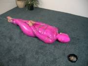 Aimee - Pink Latex Catsuit, Chains and Key Predicament