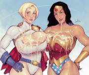 Power Girl and Wonder Woman covered in cum (DevilHS) [DC Comics]