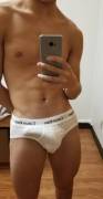 Tight white briefs don't leave much to the imagination
