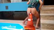 Impaling Her Loose Brazilian Ass On a Giant Road Cone!