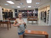 Tits out in a mall shoe store
