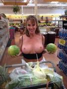 4 melons at the store