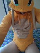A less diaper heavy picture of my Dragonite onesie