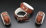 Brown &amp; White cuffs w/ copper rivets