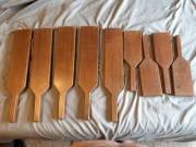 Handmade ipe(Brazilian walnut) paddles 12 and 18 in, 3/4 and 1 in thick.