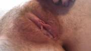 My pussy hole!! Finally! Aren’t you lucky to catch her with a little bush, leaking her own cum