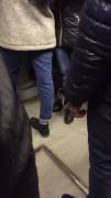 Wetting her pants on the subway