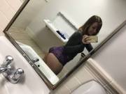 Showing off her purple panties during break time