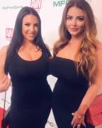 Sophie Dee and Angela White jiggling titties at AVN