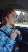 Ginger Teasing a Nipple While Driving