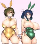 Plump breasts bursting out of bunny suit