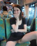 Pantyless in a public french bus