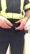 I just had to record taking a piss at work to post here, hope everyone enjoys a hard working man pissing in uniform!