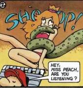 Peach got tangled by tentacle in the official Super Mario World strategy guide for Super Famicom