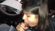 Cute columbian gives blowjob in car after party