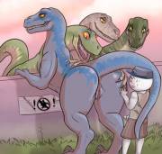 Please don't ride the raptors. (Jurassic world) [FFFF/M]