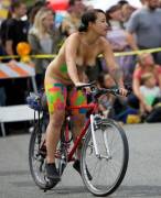 I rode in the Seattle Solstice nude bike parade, with Tetris painted on me and NES controller pasties