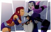 Starfire and Jinx sucking on Raven tits (ravenravenraven) [Teen Titans]