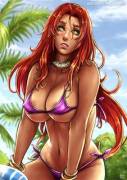 Starfire in a tight bikini showing off her nipples (kachima)