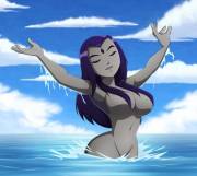 Raven coming out of the water (ravenravenraven) [Teen Titans]