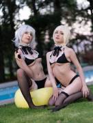 At your service! Showing off microbikinis for Master [cosplay duo by Kerocchi and Morhiril]