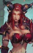 Alexstrasza about to burst out of her top (Cutesexyrobutts)