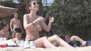 Topless babe playing catch [gif]