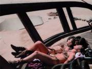 Carrie Fisher and Her Stunt Double Sunbathing in Tunisia On The Set of "Return of The Jedi" (More Great Behind-The-Scenes Pictures  in comments)