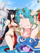 Pool Party - Ahri x Sona [Kyoffie]