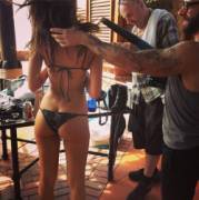 Emily Ratajkowski getting styled for SI 50th Anniversary Issue