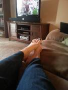 Blue jeans, blue toes...and football! :)