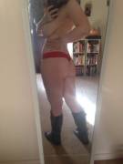 Me in a red lace thong in the sunlight