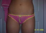 Pink panties with yellow trim
