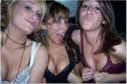 College girls creating cleavage