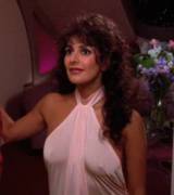 Marina Sirtis as Counselor Deanna Troi on the television series Star Trek: The Next Generation