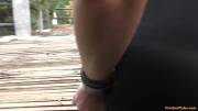 pussy was literally dripping when he chained to a rail near the road - then got fingered, fucked and cummed on