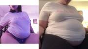 chubbychiquita stretching her shirt (June to November, ~60 lbs gain)