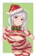 F!Robin wrapped in ribbons for the holiday season (By SpiffyDC)