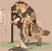 Gnoll marauder takes spoils at the homestead [Lacrimale]