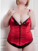 {{my favorite cherry-red satin corset-top simply can't contain these monsters...}}