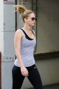 Jennifer Lawrence wearing yoga pants