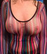 The wife's sexy tits in a sheer top