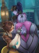 [FxF] Tracer x Widowmaker - Tracer loves the booty [donaught]
