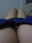 Cleavage and legs, while in blue lingerie. Enjoy. :)