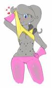 A female Majin Buu named Puddin. Fan art from Team Four Star's Xenoverse 2 beta stream. I don't know the artist.