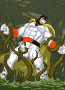Space Ghost probably wishing he didn't wear a skintight suit on an alien planet