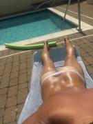 Pool time! Time to get rid of that white butt and get a cute tanline around my thong. Hopefully a hung cutie approaches me and I can pull his cock out and drain him with some poppers poolside. Love blowjobs under the sun!