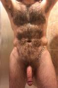 There’s always something fun about a naked, hairy man getting all wet in the shower